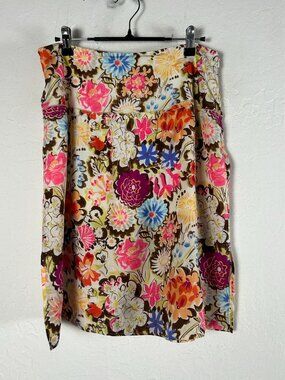 Sonia Bogner Women Floral Print Silk A-Line Skirt Size 8 Multicolor Lined Casual